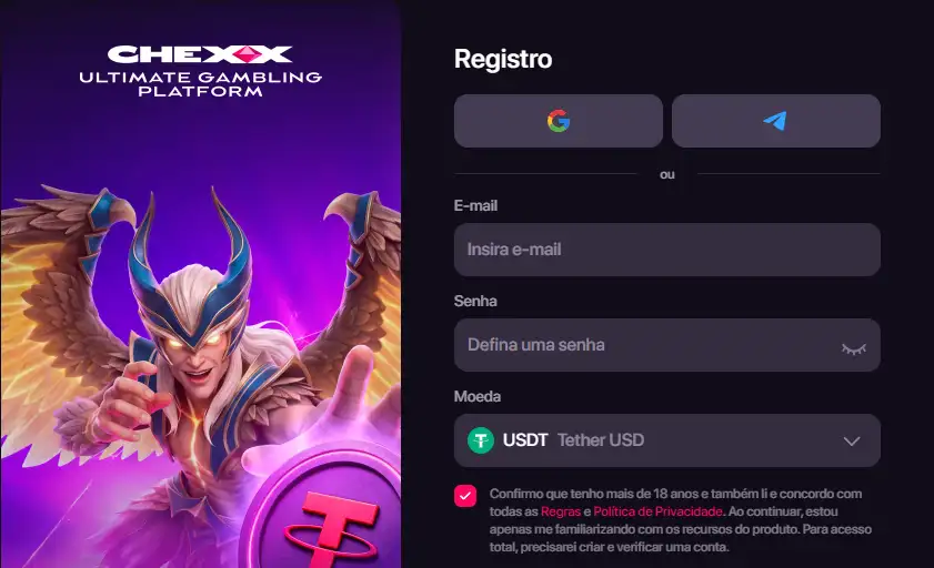 Tela de registro do CHEXX em português